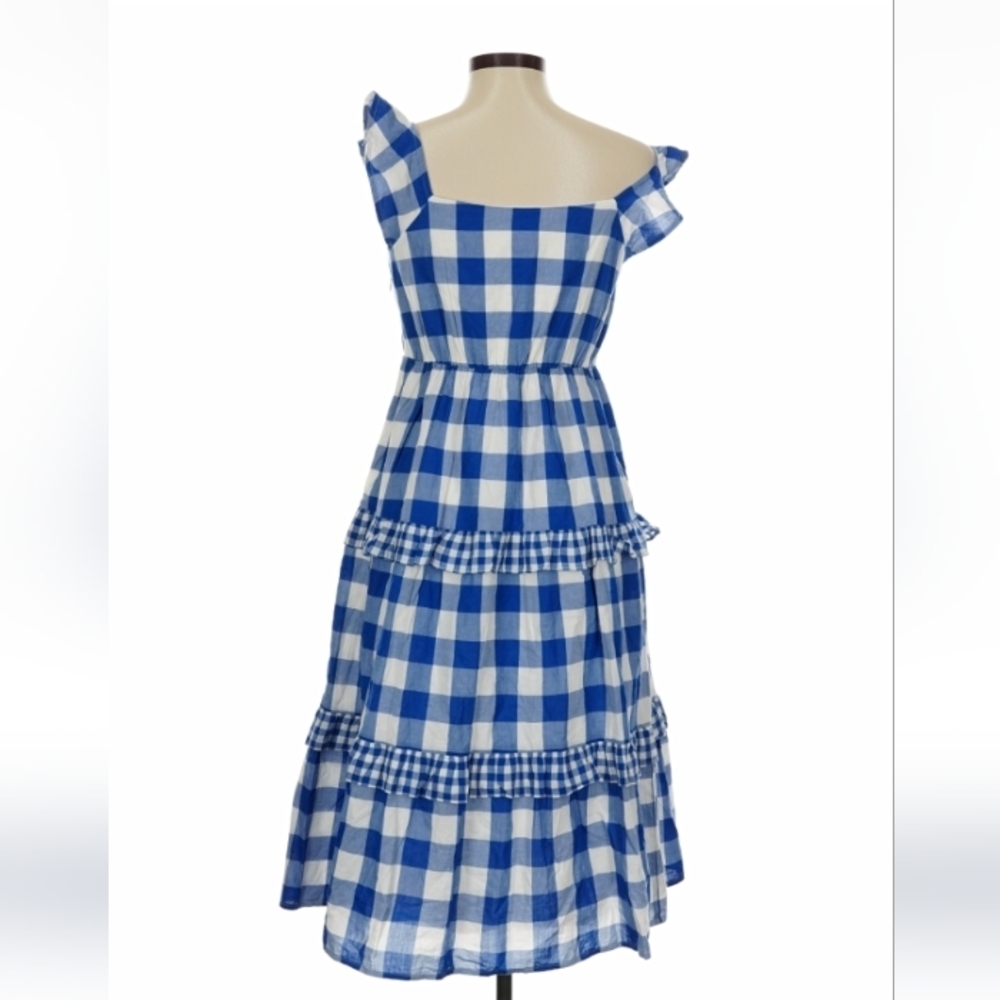 J.Crew Blue Gingham Tiered Midi Dress M $70 Retail - Picture 7 of 10